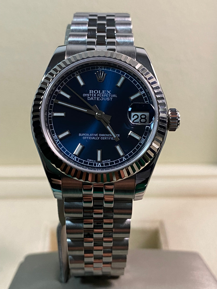 Rolex Steel Datejust 31 - 2016 - Fluted Bezel - Blue Index Dial - Jubilee Bracelet - 178274 *FULL SET*