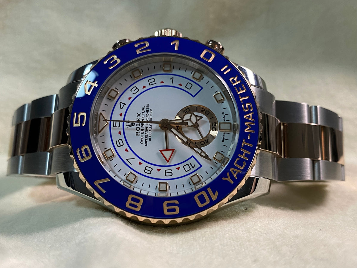 Rolex Steel and Everose Gold Yacht-Master II - 2020 - Blue Bezel - White Dial - 116681 *FULL SET*