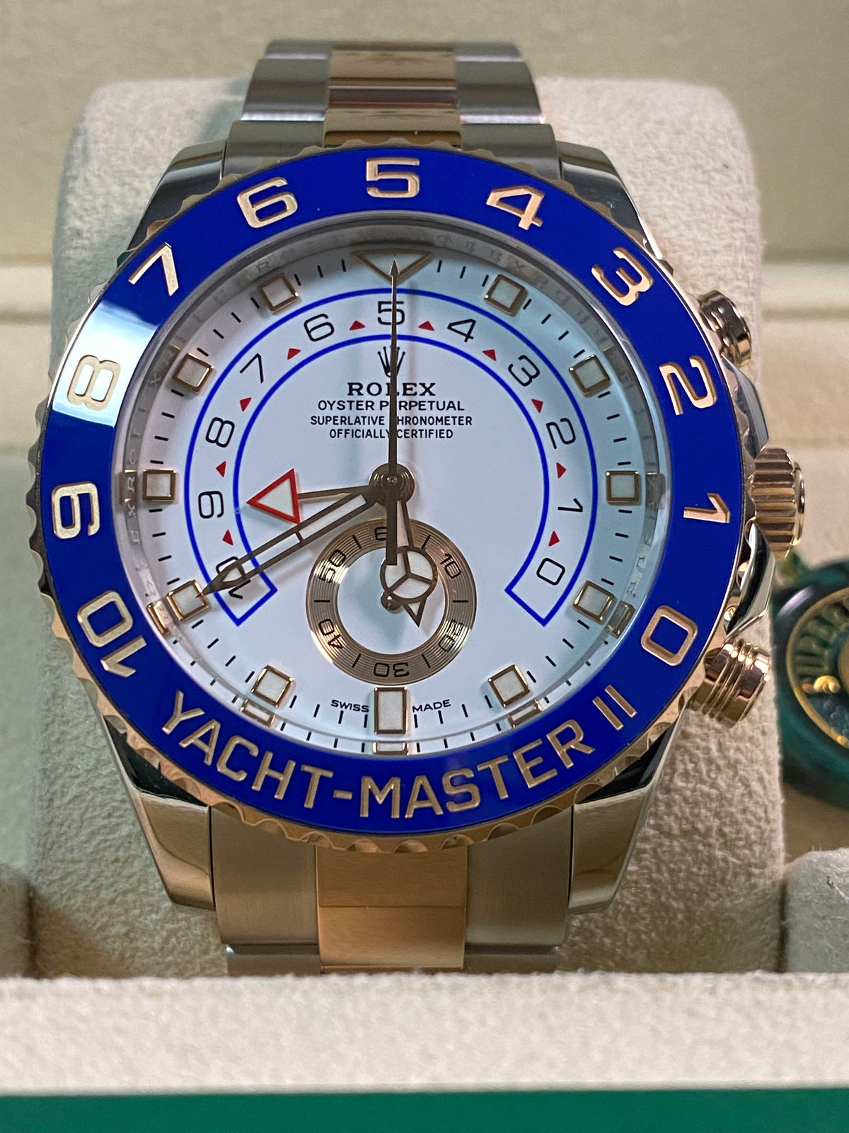 Rolex Steel and Everose Gold Yacht-Master II - 2020 - Blue Bezel - White Dial - 116681 *FULL SET*