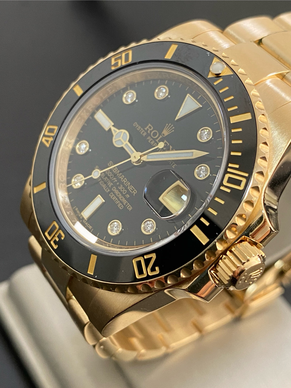 Rolex Yellow Gold Submariner Date - 2014 - Black Bezel - Diamond Dial - 116618LN *FULL SET*
