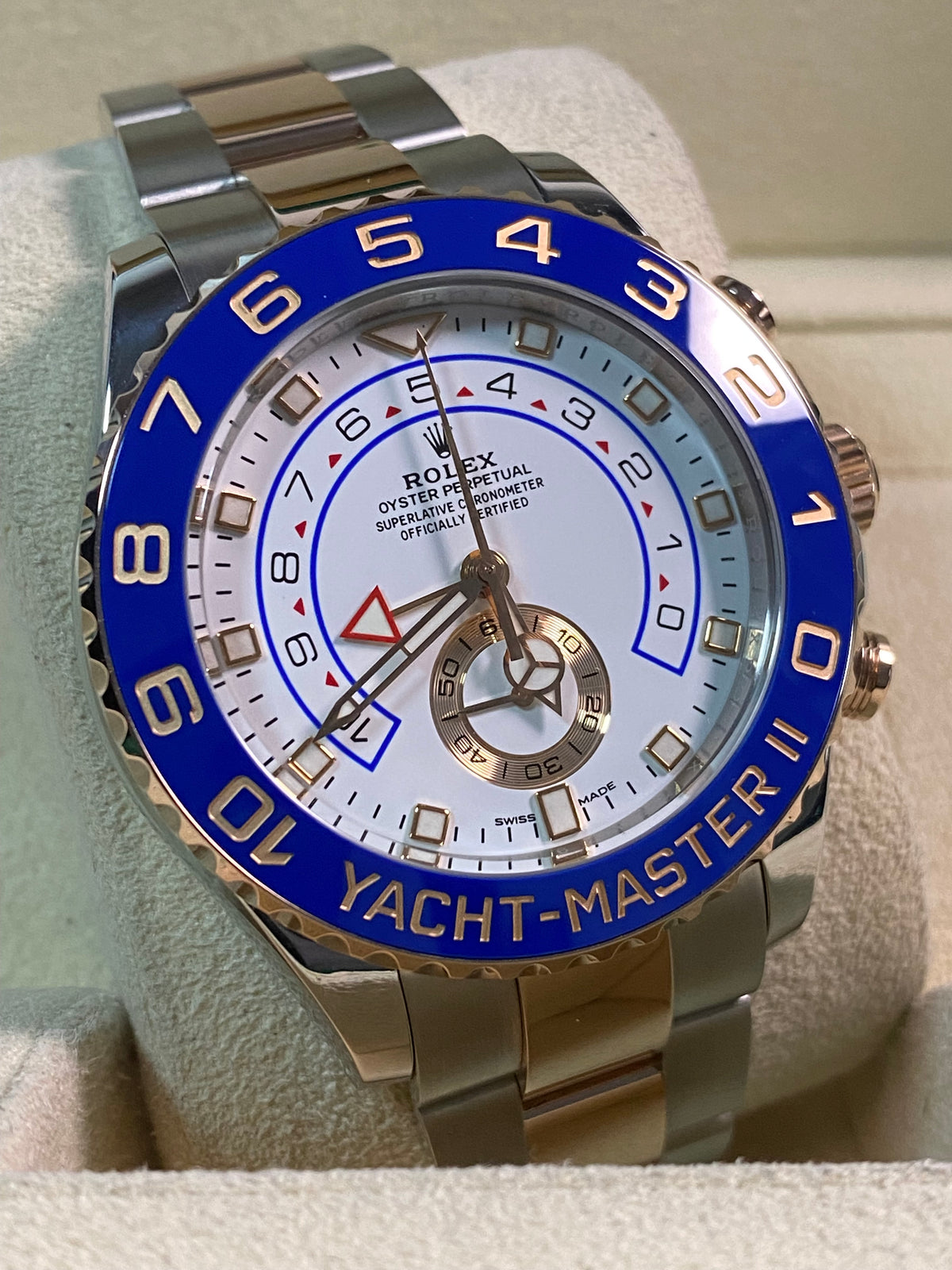 Rolex Steel and Everose Gold Yacht-Master II - 2020 - Blue Bezel - White Dial - 116681 *FULL SET*