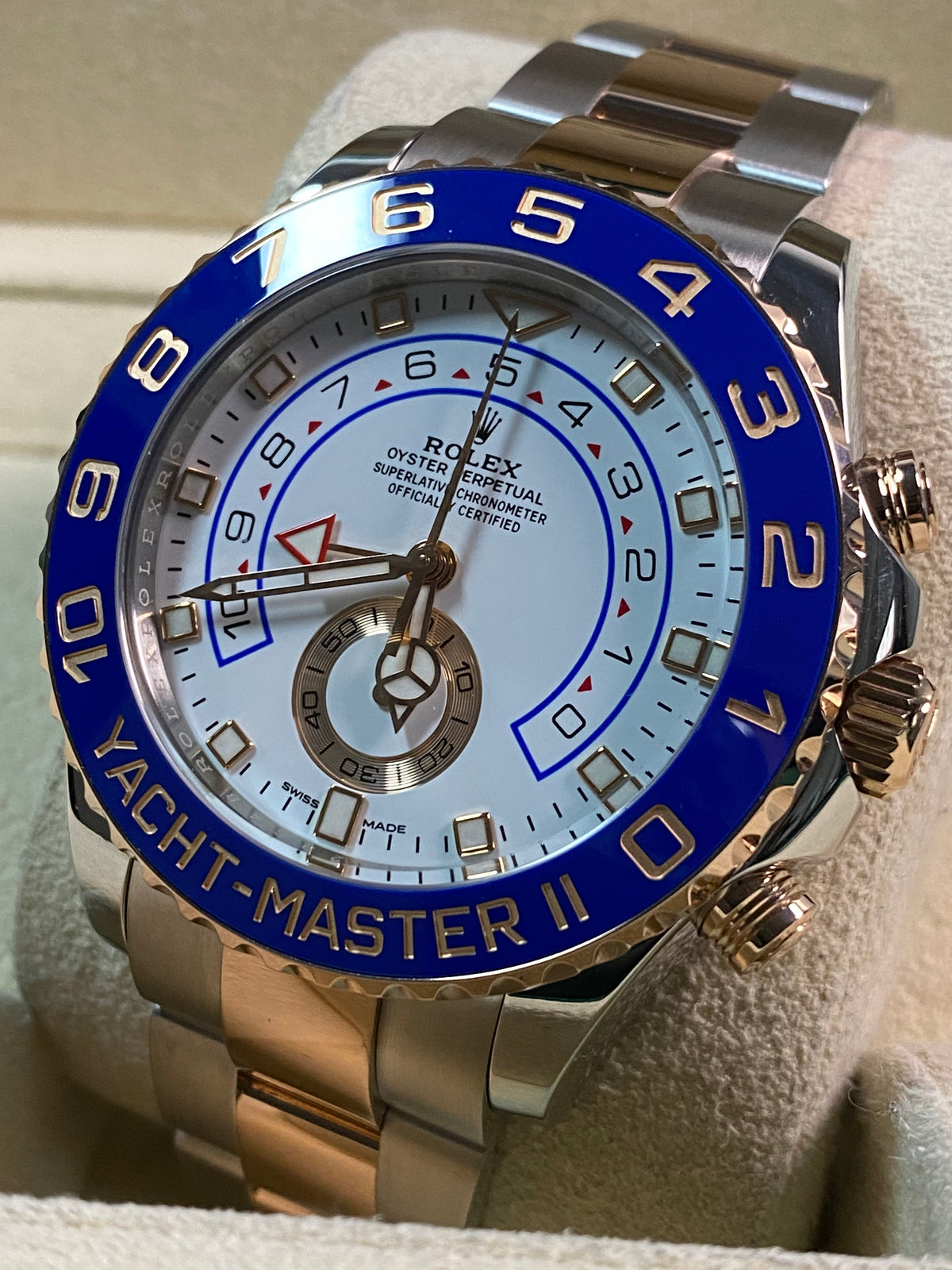 Rolex Steel and Everose Gold Yacht-Master II - 2020 - Blue Bezel - White Dial - 116681 *FULL SET*