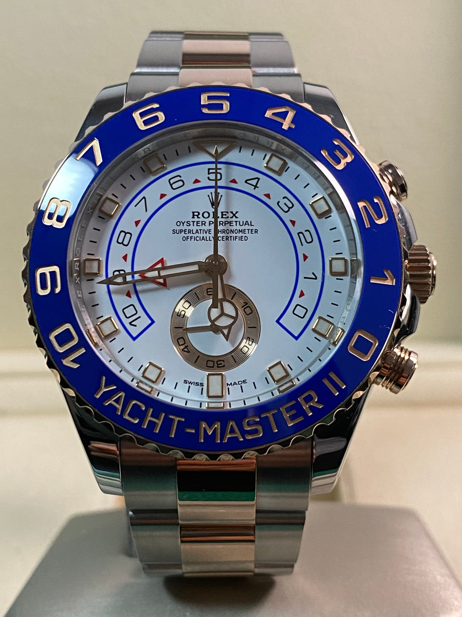 Rolex Steel and Everose Gold Yacht-Master II - 2020 - Blue Bezel - White Dial - 116681 *FULL SET*