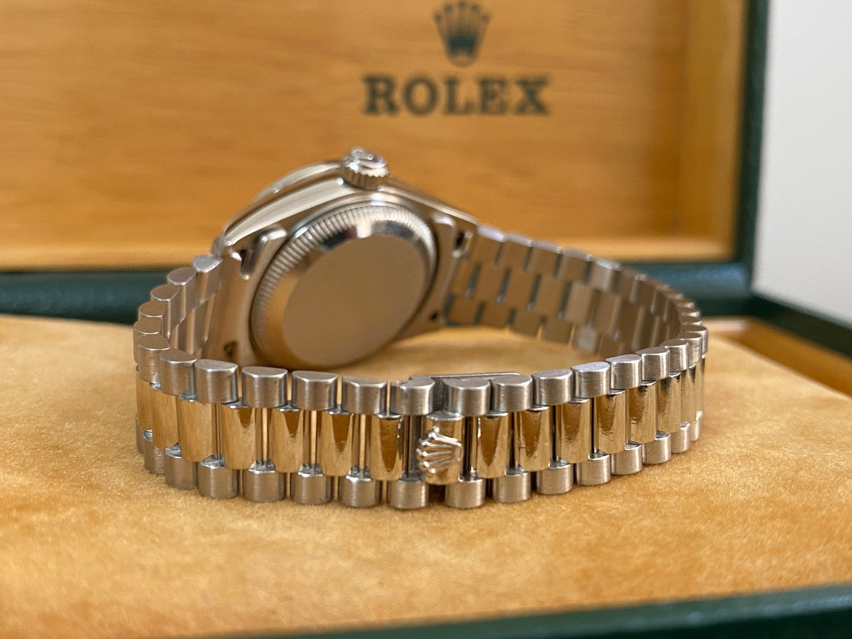 Rolex Platinum Lady-Datejust 26 - L serial - Diamond Bezel - Silver Diamond Dial - President Bracelet - 69136