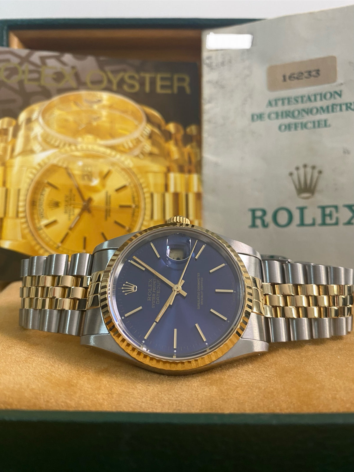 Rolex Steel and Yellow Gold Datejust 36 - N serial - Fluted Bezel - Blue Index Dial - Jubilee Bracelet - 16233