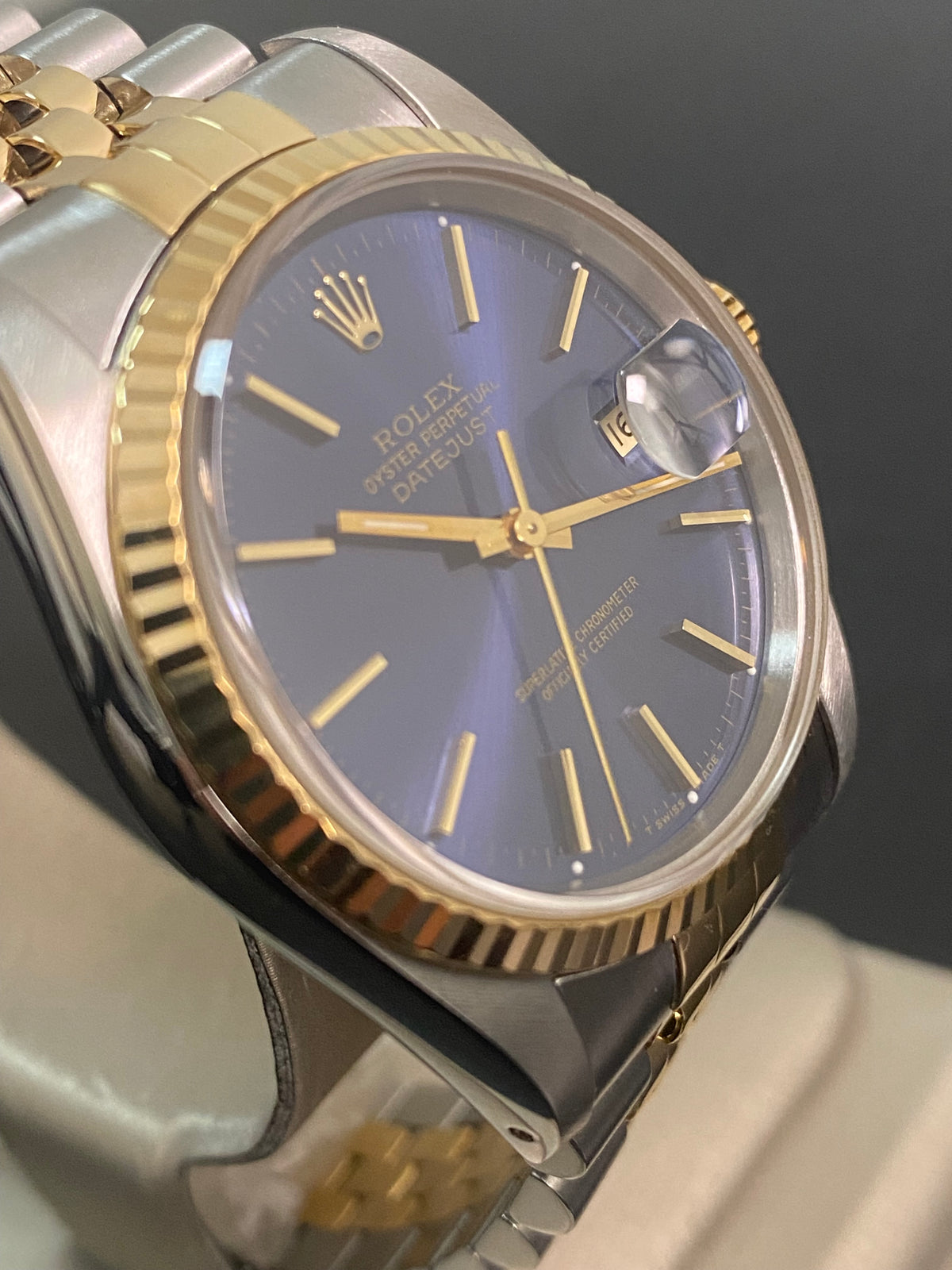 Rolex Steel and Yellow Gold Datejust 36 - N serial - Fluted Bezel - Blue Index Dial - Jubilee Bracelet - 16233