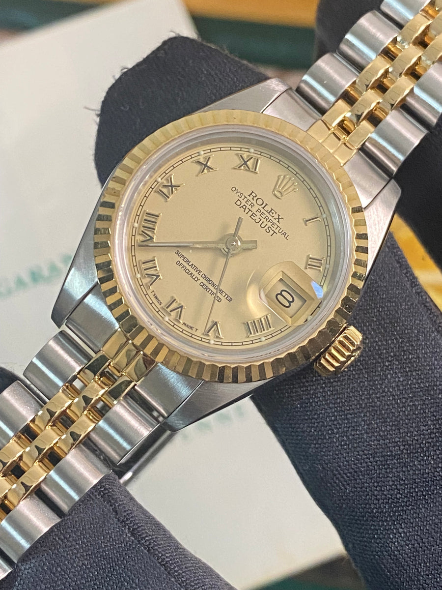 Rolex Steel and Yellow Gold Lady-Datejust - 1983 - Fluted Bezel - Champagne Roman Dial - Jubilee Bracelet - 69173