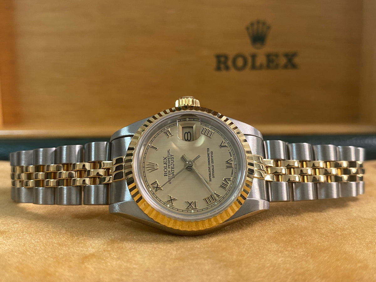 Rolex Steel and Yellow Gold Lady-Datejust - 1983 - Fluted Bezel - Champagne Roman Dial - Jubilee Bracelet - 69173