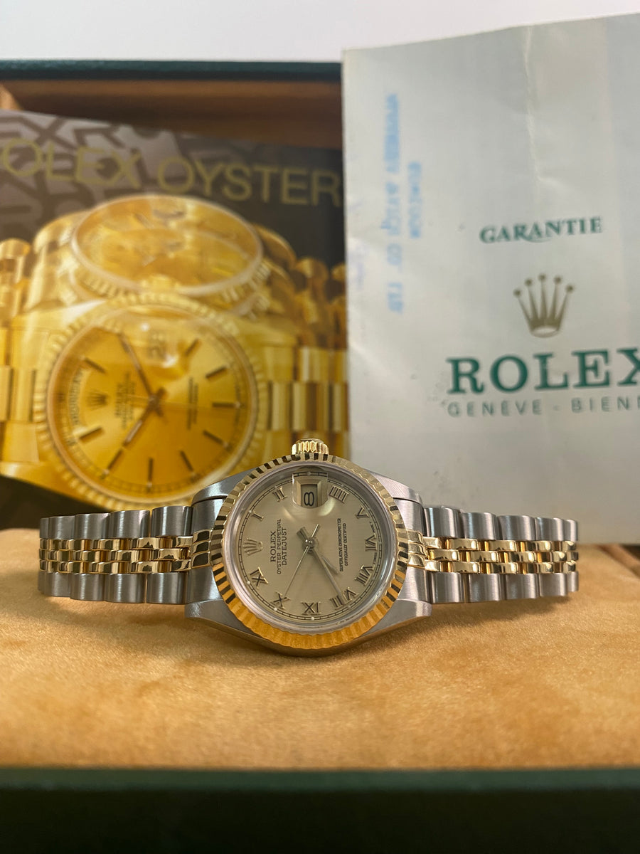 Rolex Steel and Yellow Gold Lady-Datejust - 1983 - Fluted Bezel - Champagne Roman Dial - Jubilee Bracelet - 69173