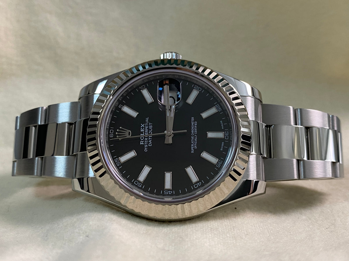 Rolex Steel Datejust II - 2016 - Fluted Bezel - Black Index Dial - Oyster Bracelet - 116334 *FULL SET*