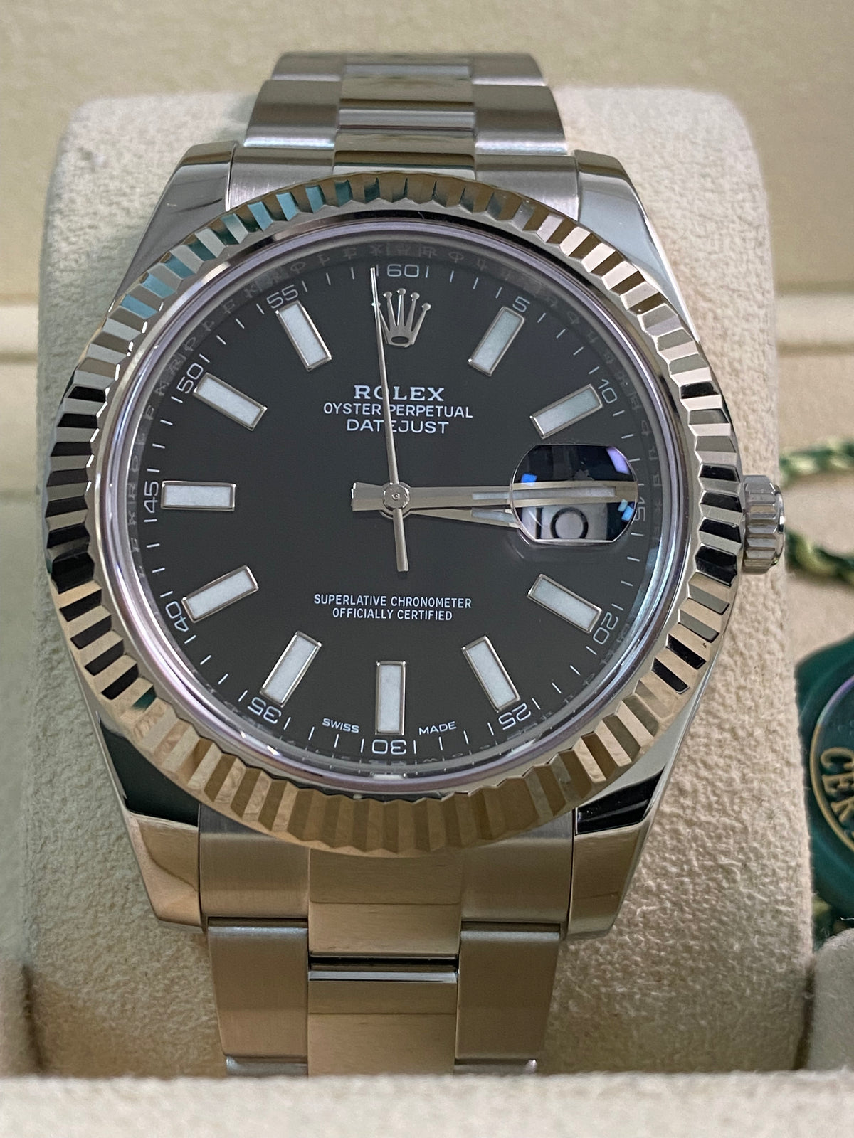 Rolex Steel Datejust II - 2016 - Fluted Bezel - Black Index Dial - Oyster Bracelet - 116334 *FULL SET*