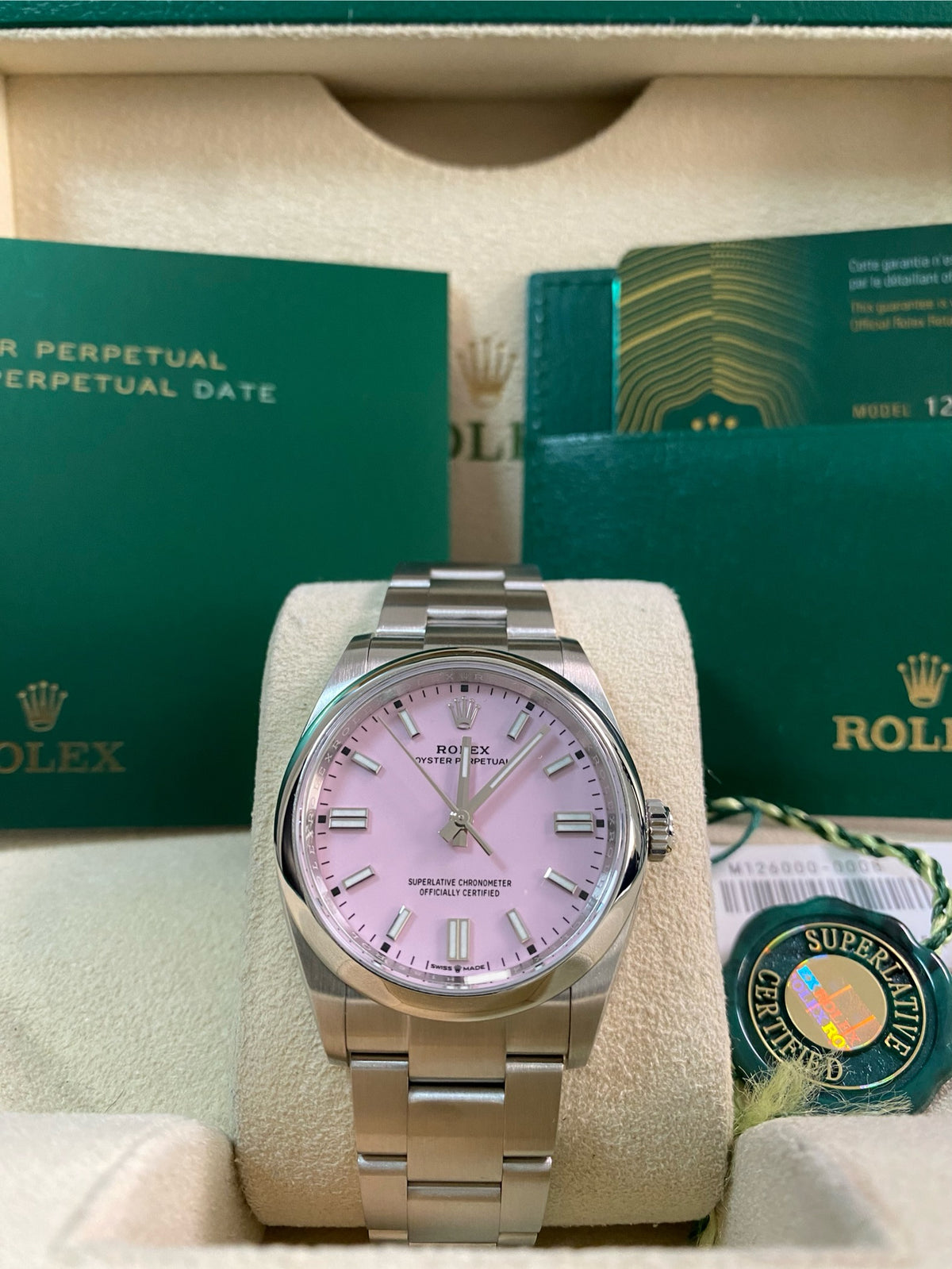 Rolex Oyster Perpetual 36 - 2023 - Domed Bezel - Candy Pink Dial - Oyster Bracelet - 126000 *FULL SET*