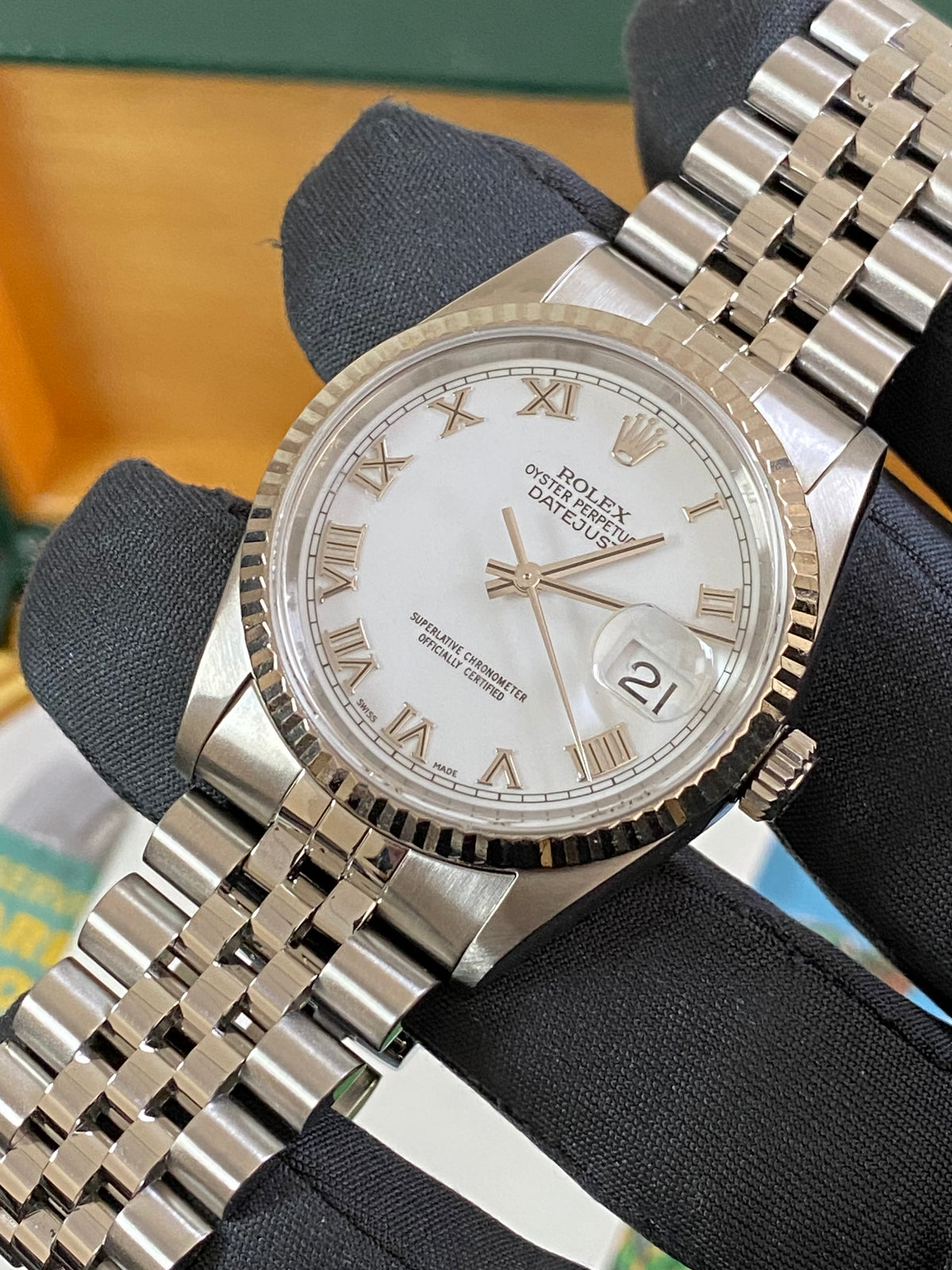 Rolex Steel and White Gold Datejust 36 - K serial - Fluted Bezel - White Roman Dial - Jubilee Bracelet - 16234 *COMPLETE SET*