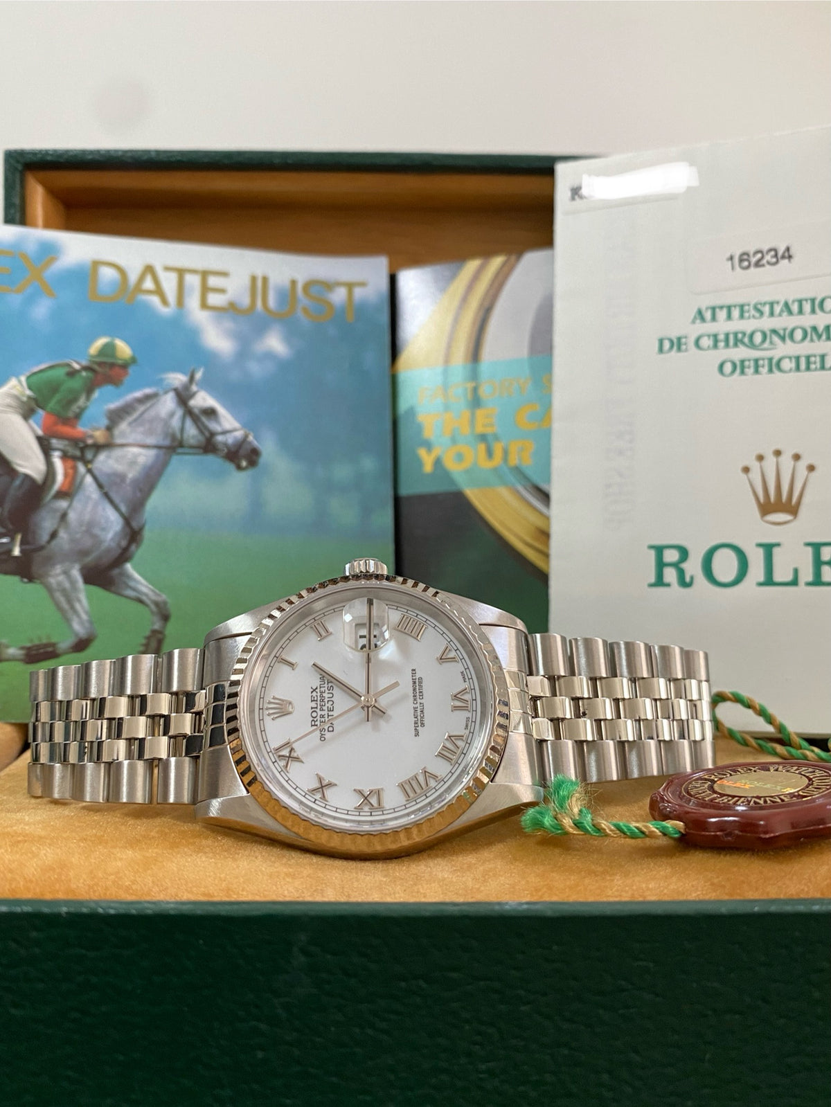 Rolex Steel and White Gold Datejust 36 - K serial - Fluted Bezel - White Roman Dial - Jubilee Bracelet - 16234 *COMPLETE SET*