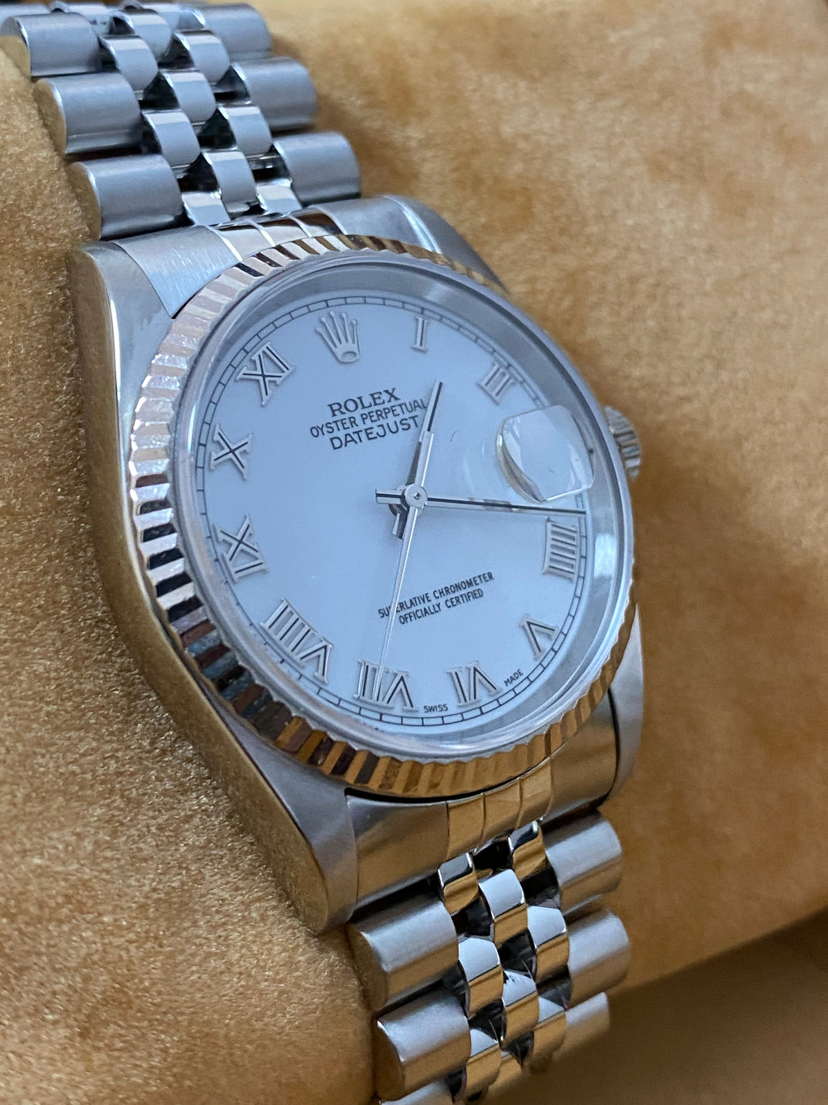 Rolex Steel and White Gold Datejust 36 - K serial - Fluted Bezel - White Roman Dial - Jubilee Bracelet - 16234 *COMPLETE SET*