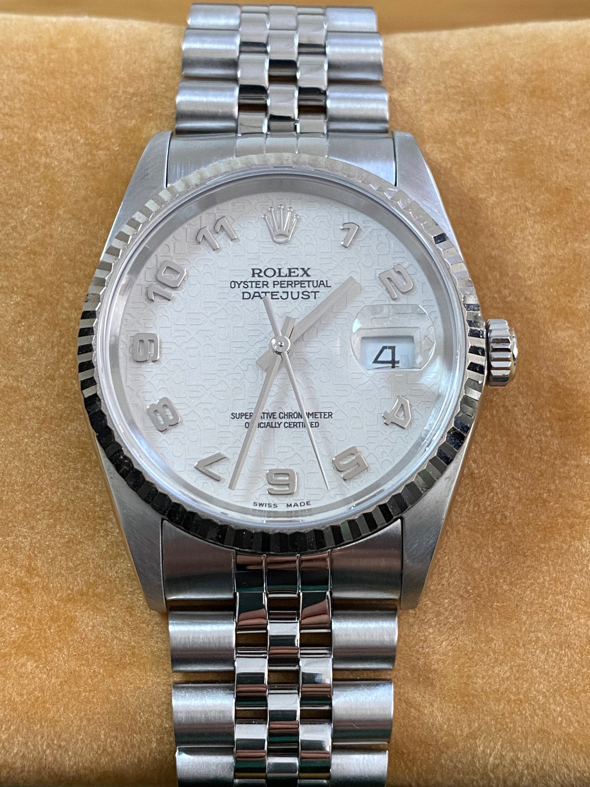 Rolex Steel and White Gold Datejust 36 - F serial - Fluted Bezel - Silver Arabic Dial - Jubilee Bracelet - 16234 *FULL SET*