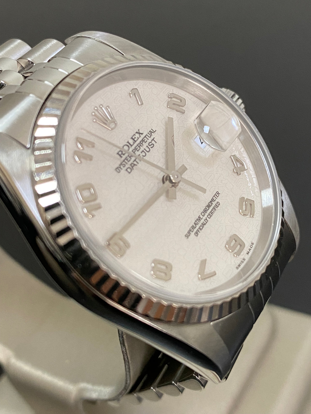 Rolex Steel and White Gold Datejust 36 - F serial - Fluted Bezel - Silver Arabic Dial - Jubilee Bracelet - 16234 *FULL SET*