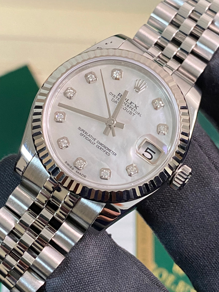 Rolex Steel Datejust 31 - 2016 - Fluted Bezel - Mother-of-Pearl Diamond Dial - Jubilee Bracelet - 178274 *FULL SET*