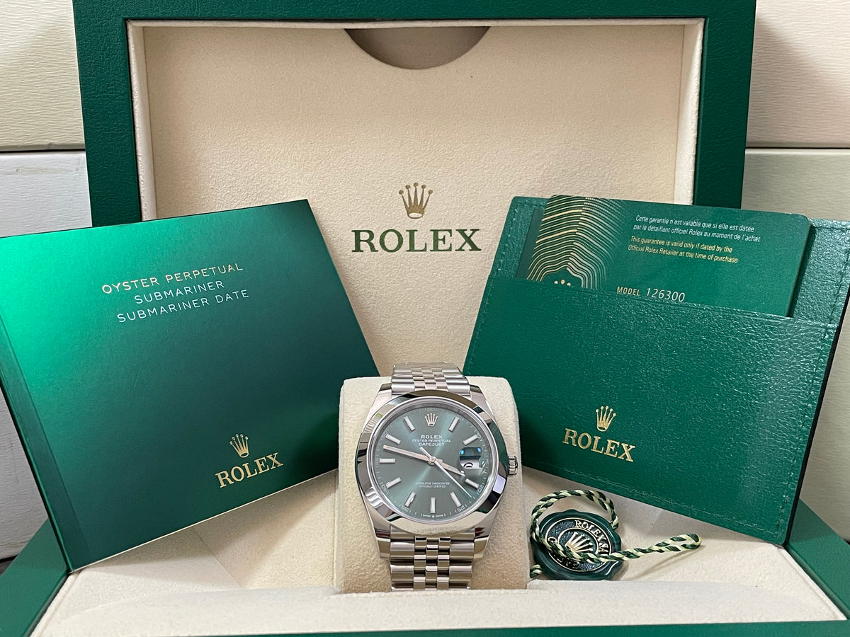 Rolex Steel Datejust 41 - 2023 - Smooth Bezel - Mint Green Dial - Jubilee Bracelet - 126300