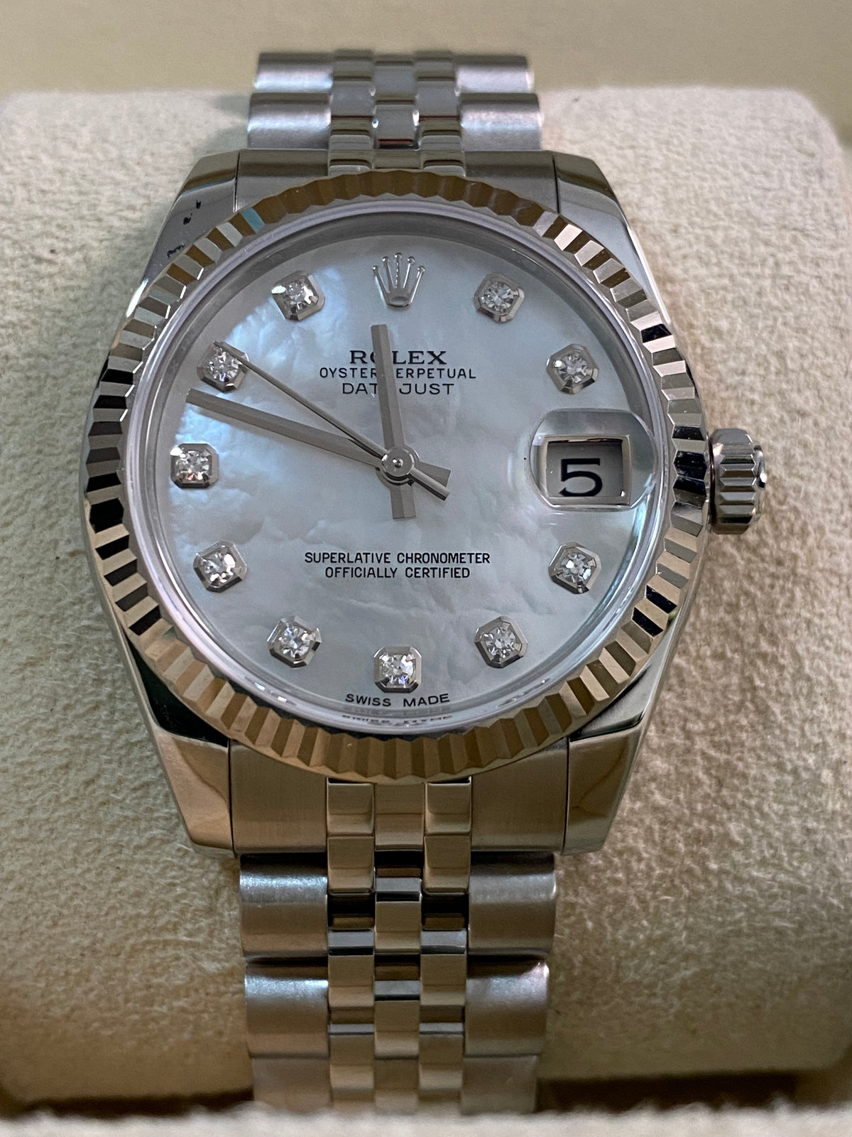 Rolex Steel Datejust 31 - 2016 - Fluted Bezel - Mother-of-Pearl Diamond Dial - Jubilee Bracelet - 178274 *FULL SET*