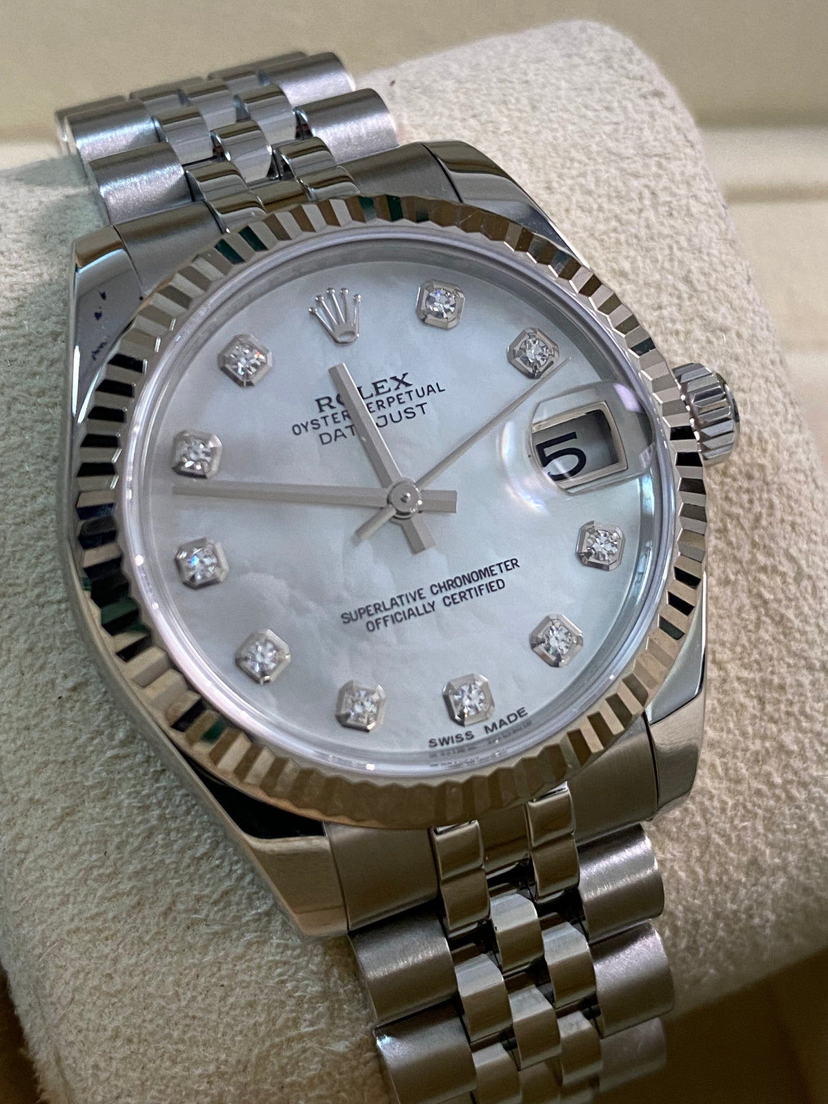 Rolex Steel Datejust 31 - 2016 - Fluted Bezel - Mother-of-Pearl Diamond Dial - Jubilee Bracelet - 178274 *FULL SET*