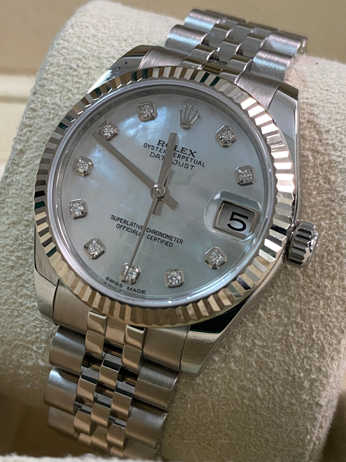 Rolex Steel Datejust 31 - 2016 - Fluted Bezel - Mother-of-Pearl Diamond Dial - Jubilee Bracelet - 178274 *FULL SET*