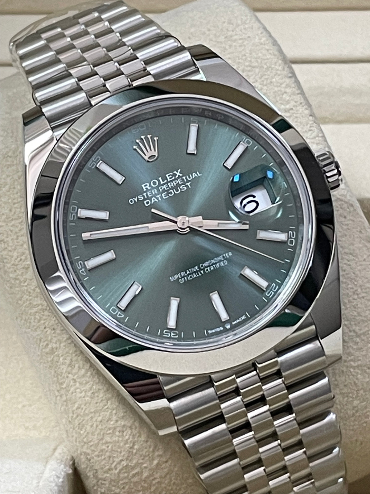 Rolex Steel Datejust 41 - 2023 - Smooth Bezel - Mint Green Dial - Jubilee Bracelet - 126300