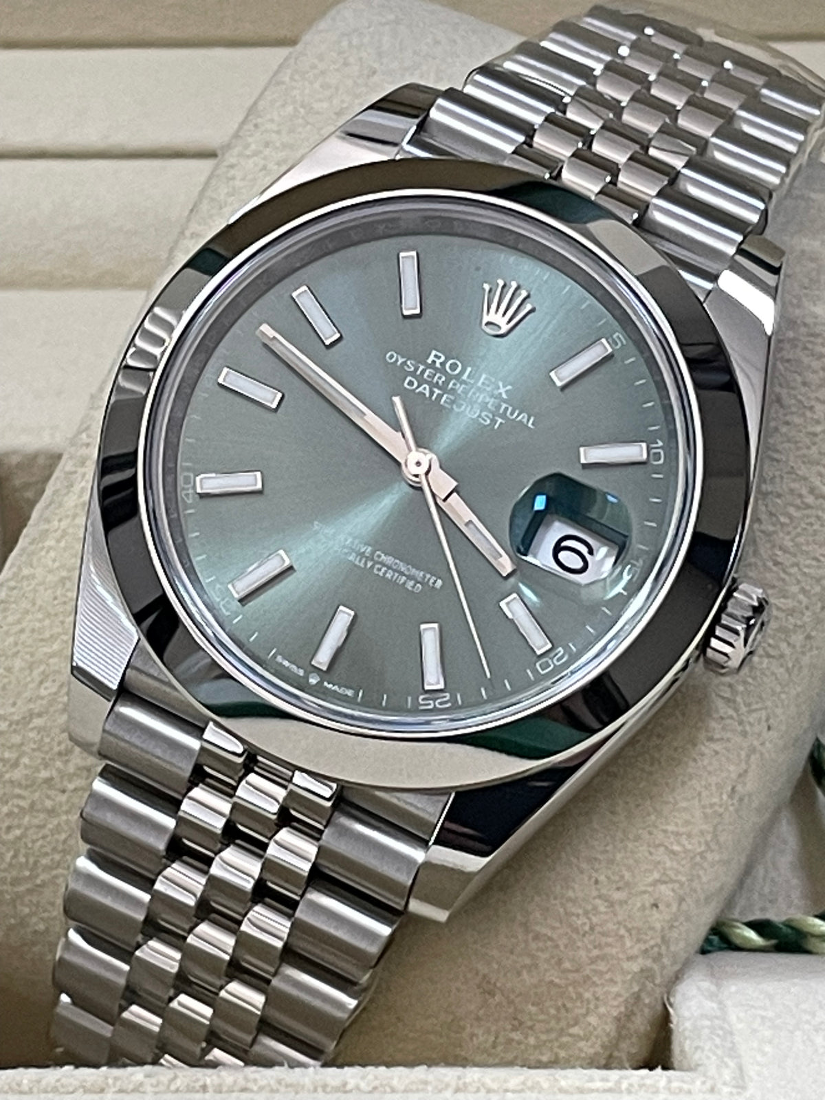 Rolex Steel Datejust 41 - 2023 - Smooth Bezel - Mint Green Dial - Jubilee Bracelet - 126300