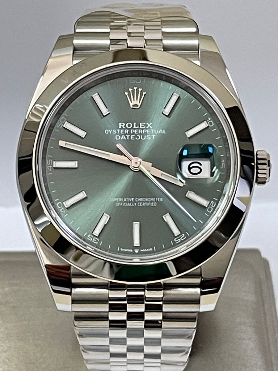 Rolex Steel Datejust 41 - 2023 - Smooth Bezel - Mint Green Dial - Jubilee Bracelet - 126300