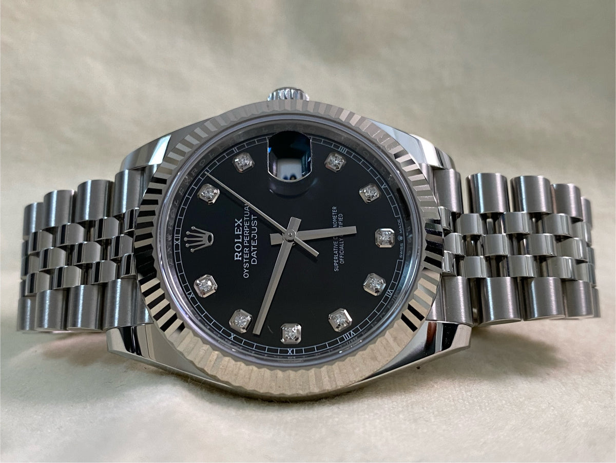 Rolex Steel Datejust 41 - 2025 - Fluted Bezel - Black Diamond Dial - Jubilee Bracelet - 126334 *FULL SET*