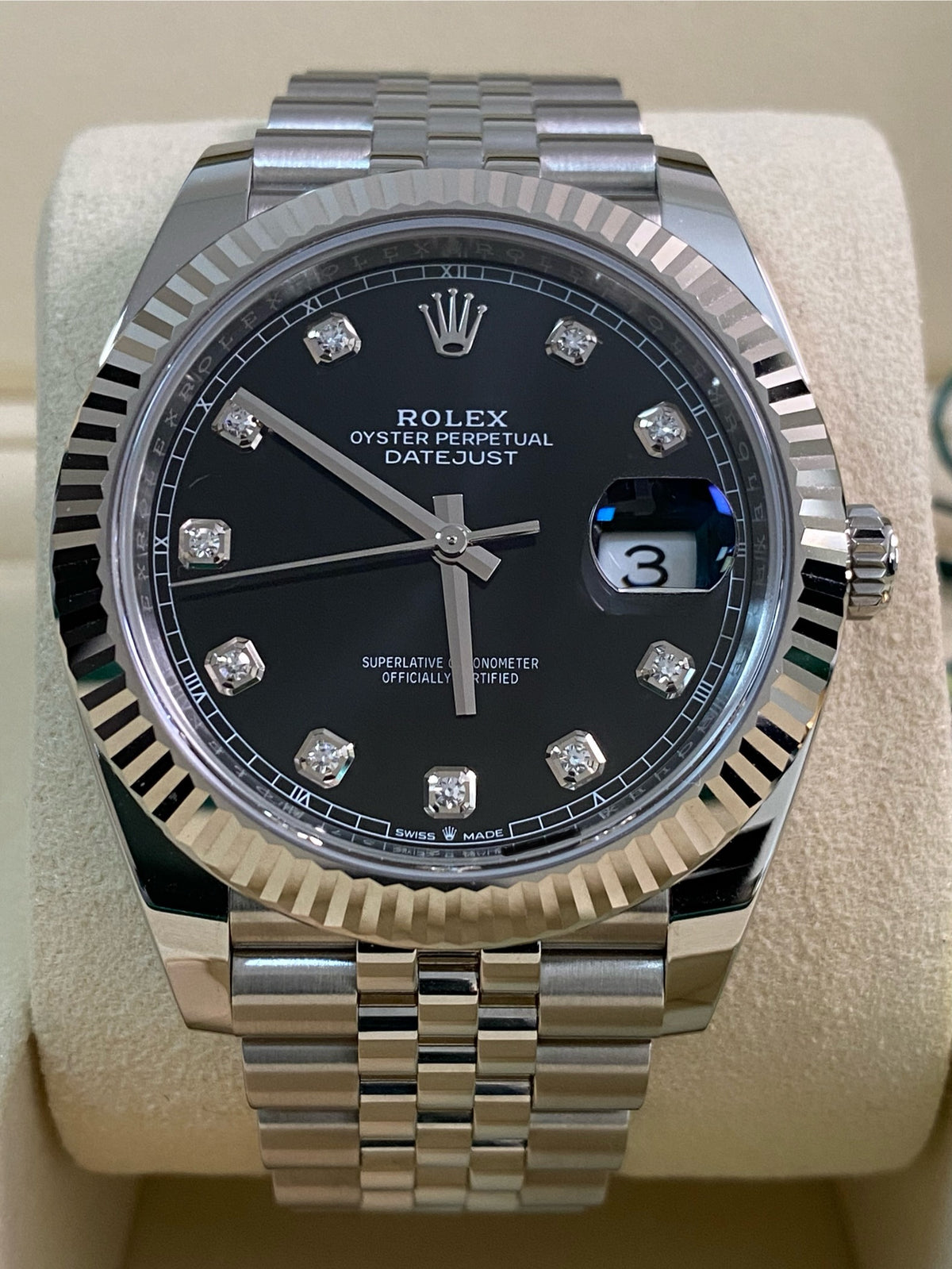 Rolex Steel Datejust 41 - 2025 - Fluted Bezel - Black Diamond Dial - Jubilee Bracelet - 126334 *FULL SET*