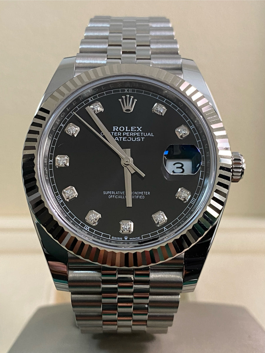 Rolex Steel Datejust 41 - 2025 - Fluted Bezel - Black Diamond Dial - Jubilee Bracelet - 126334 *FULL SET*