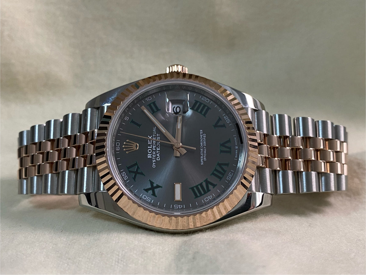 Rolex Steel and Everose Gold Datejust 41 - 2023 - Fluted Bezel - "Wimbledon" Dial - Jubilee Bracelet - 126331 *FULL SET*