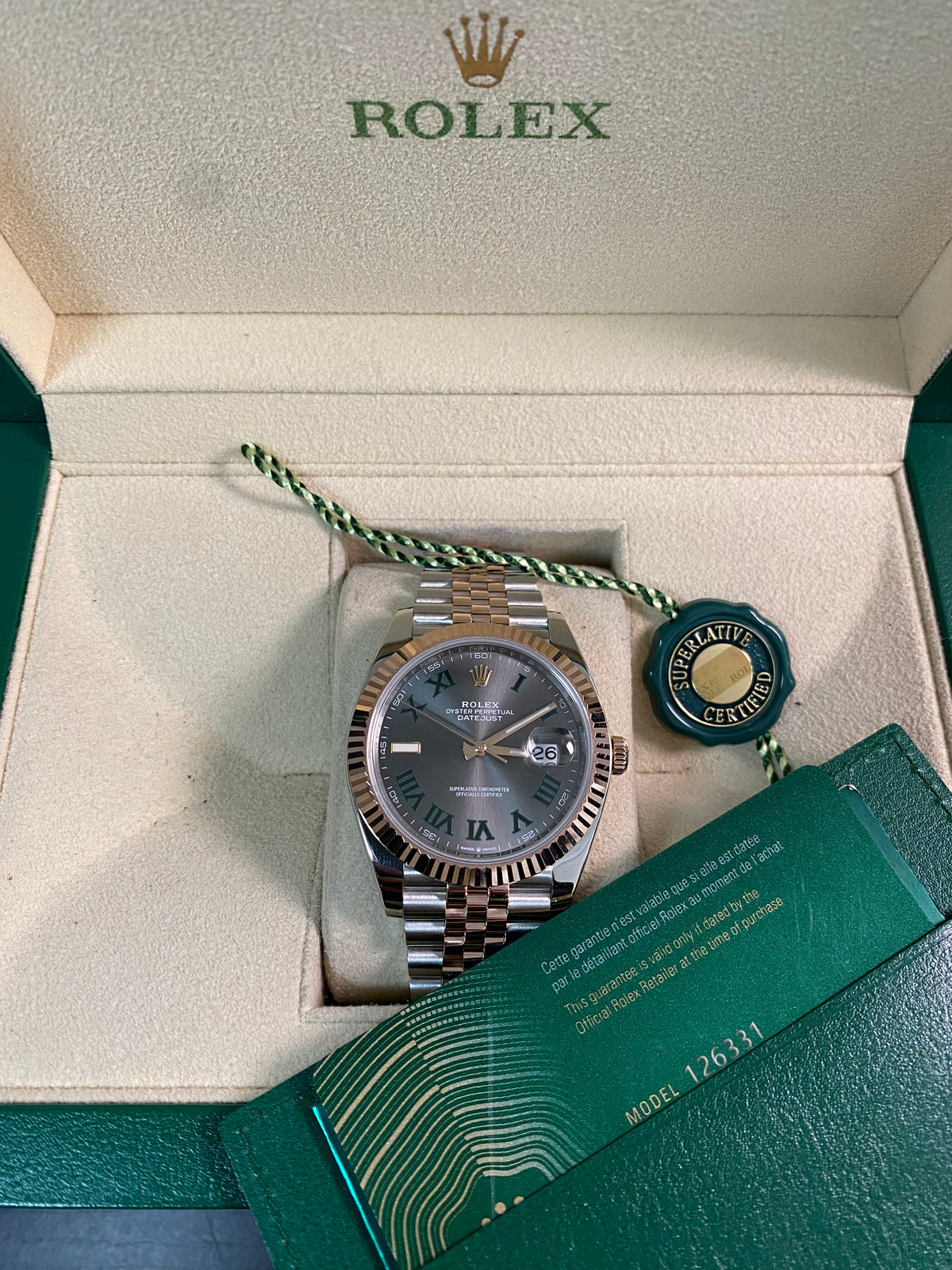 Rolex Steel and Everose Gold Datejust 41 - 2023 - Fluted Bezel - "Wimbledon" Dial - Jubilee Bracelet - 126331 *FULL SET*