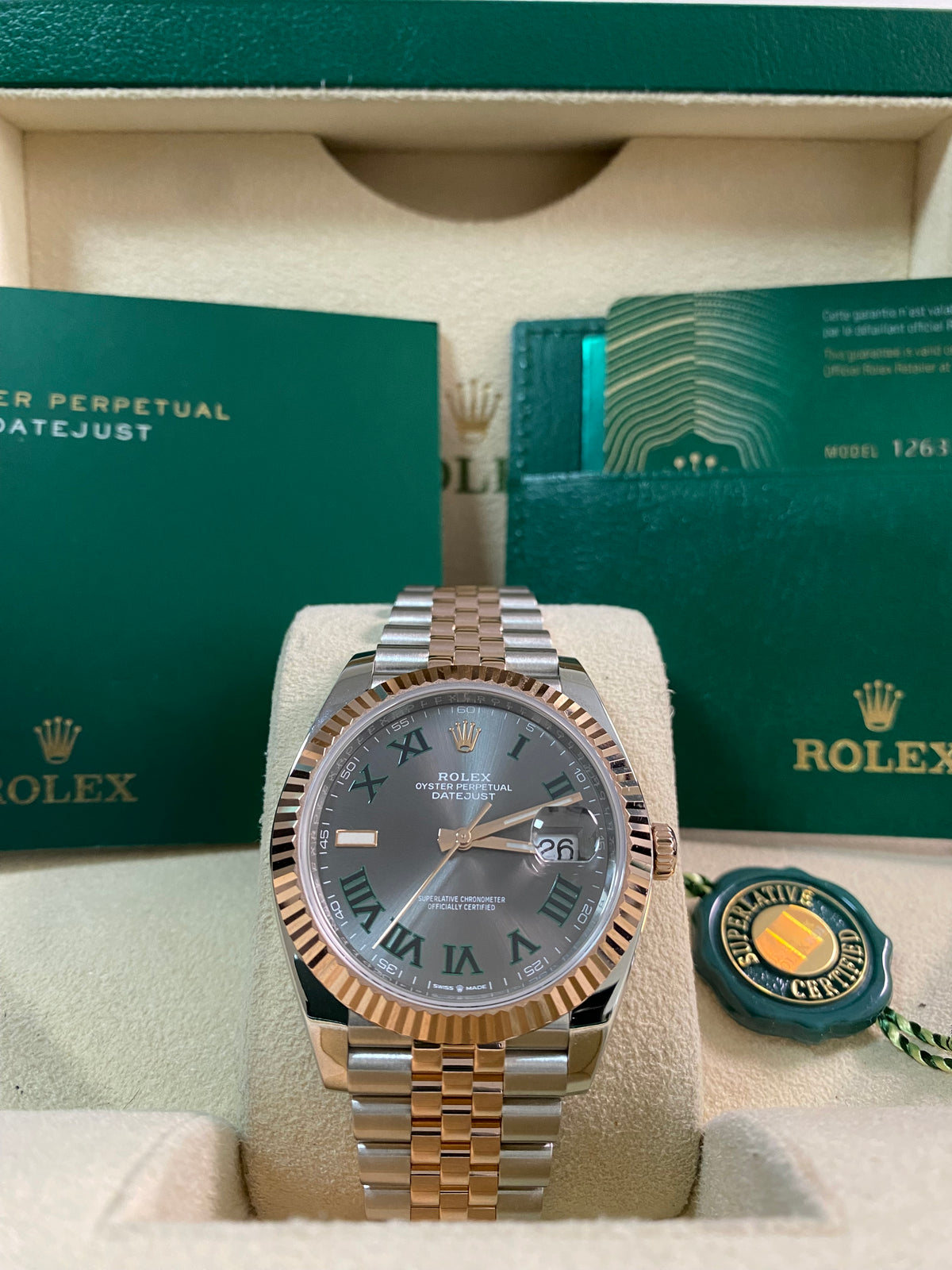 Rolex Steel and Everose Gold Datejust 41 - 2023 - Fluted Bezel - "Wimbledon" Dial - Jubilee Bracelet - 126331 *FULL SET*