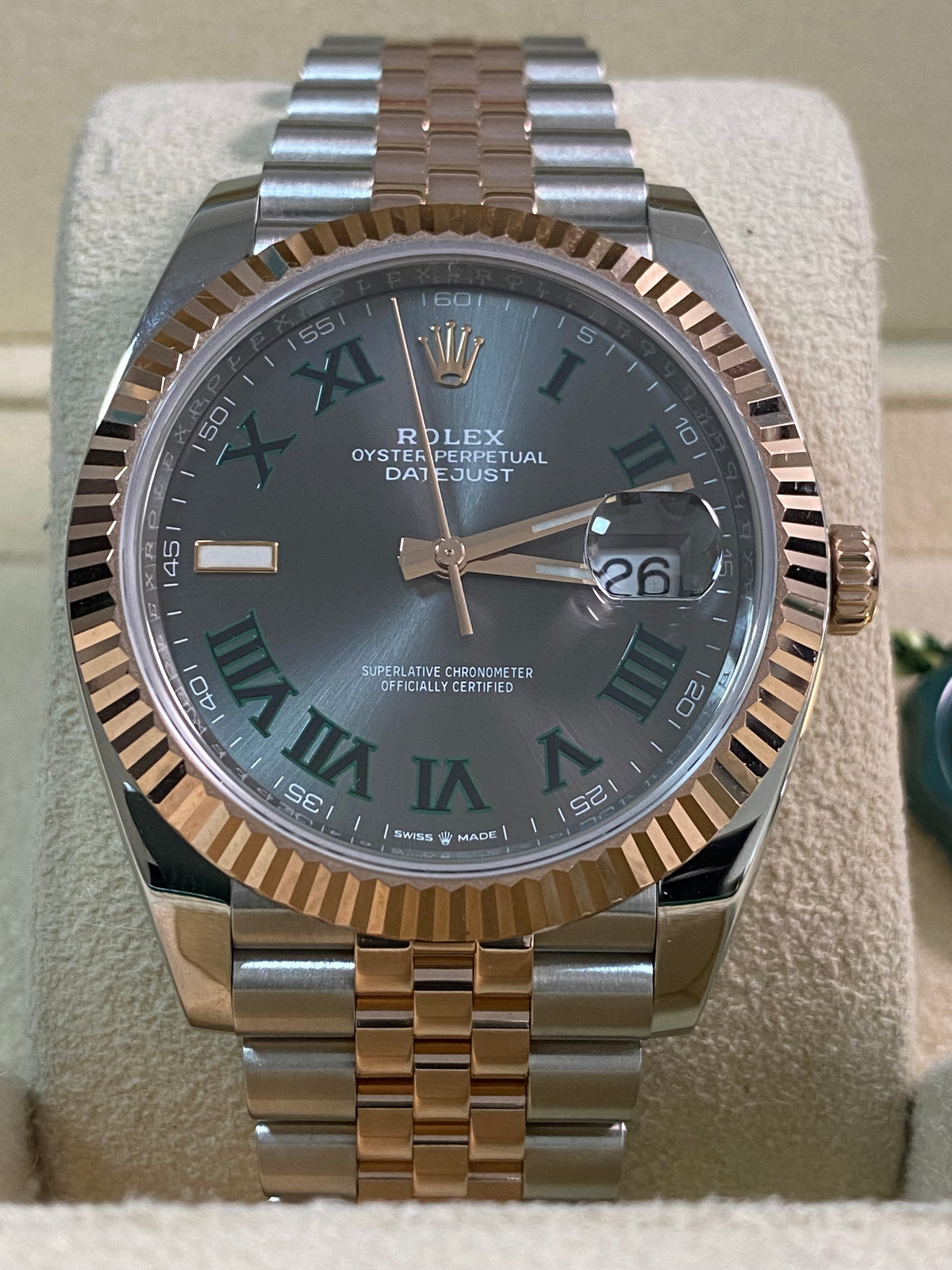 Rolex Steel and Everose Gold Datejust 41 - 2023 - Fluted Bezel - "Wimbledon" Dial - Jubilee Bracelet - 126331 *FULL SET*