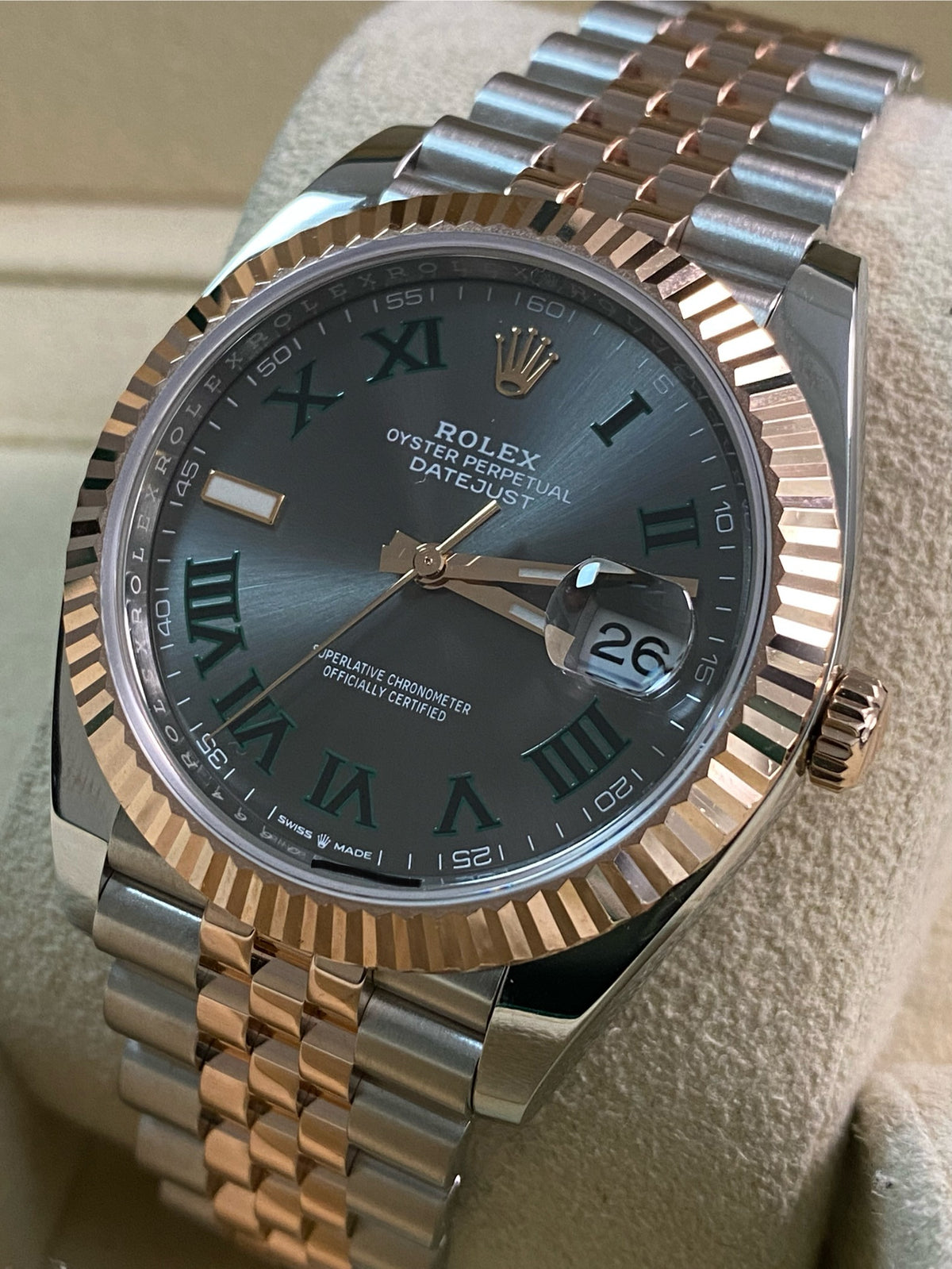 Rolex Steel and Everose Gold Datejust 41 - 2023 - Fluted Bezel - "Wimbledon" Dial - Jubilee Bracelet - 126331 *FULL SET*