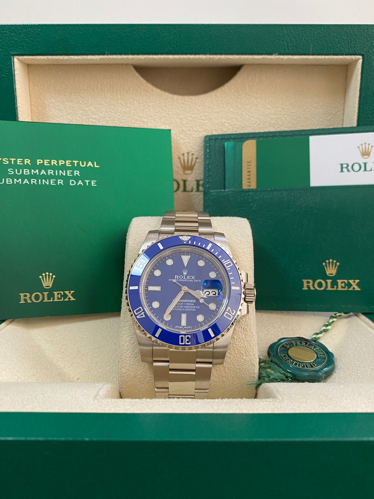 Rolex White Gold Submariner Date - 2019 - "Smurf" - Blue Bezel - Blue Dial - 116619LB *COMPLETE SET*