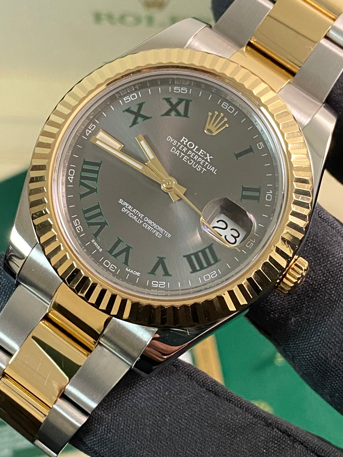 Rolex Steel & Yellow Rolesor Datejust II - 2013 - Fluted Bezel - "Wimbledon" Dial - Oyster Bracelet - 116333 *FULL SET*