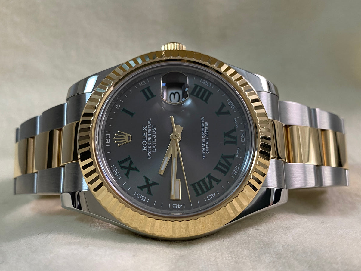 Rolex Steel & Yellow Rolesor Datejust II - 2013 - Fluted Bezel - "Wimbledon" Dial - Oyster Bracelet - 116333 *FULL SET*