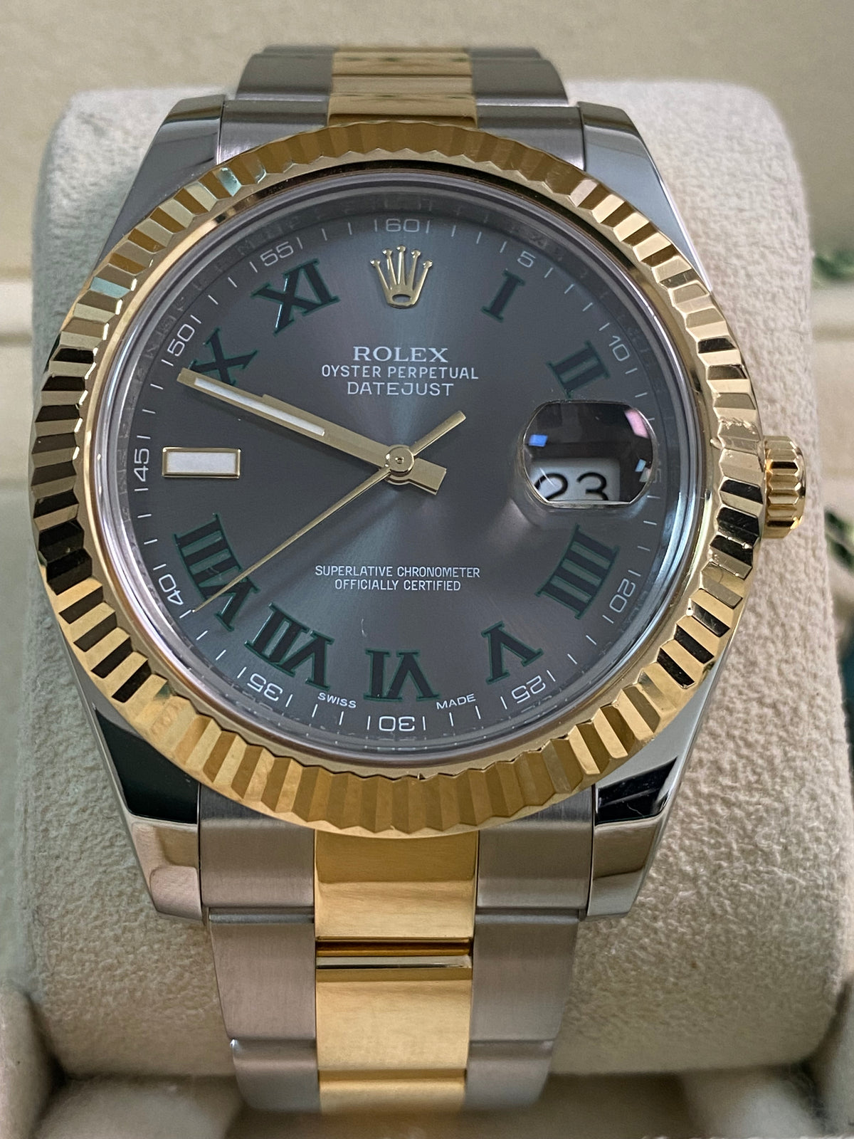 Rolex Steel & Yellow Rolesor Datejust II - 2013 - Fluted Bezel - "Wimbledon" Dial - Oyster Bracelet - 116333 *FULL SET*