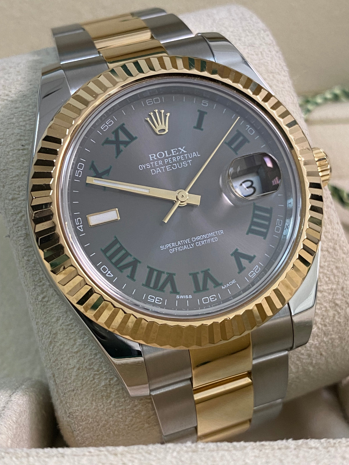 Rolex Steel & Yellow Rolesor Datejust II - 2013 - Fluted Bezel - "Wimbledon" Dial - Oyster Bracelet - 116333 *FULL SET*