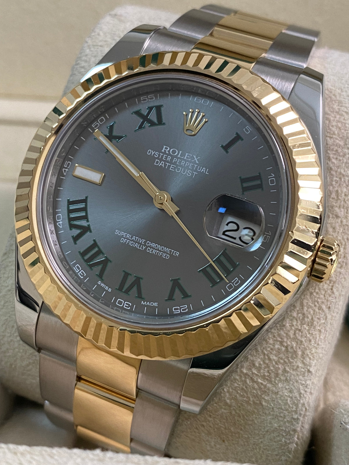 Rolex Steel & Yellow Rolesor Datejust II - 2013 - Fluted Bezel - "Wimbledon" Dial - Oyster Bracelet - 116333 *FULL SET*