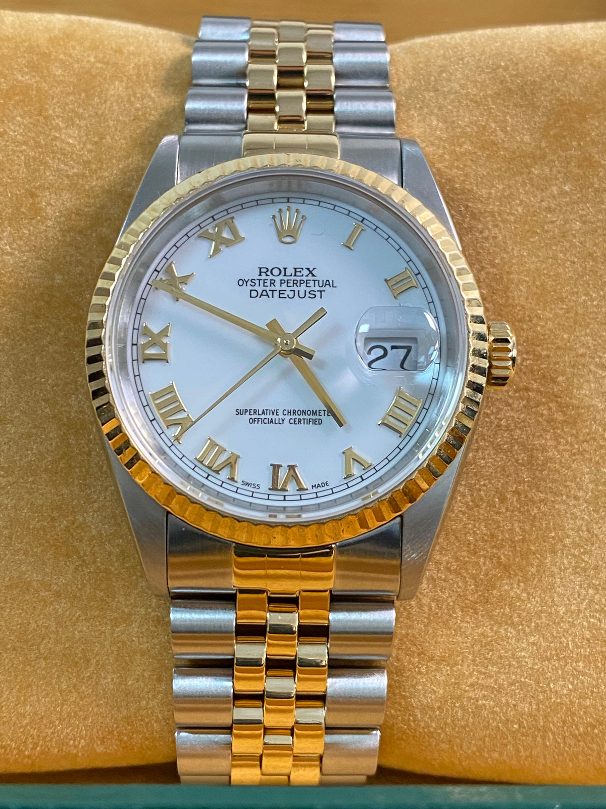 Rolex Steel and Yellow Gold Datejust 36 - P serial - Fluted Bezel - White Roman Dial - Jubilee Bracelet - 16233