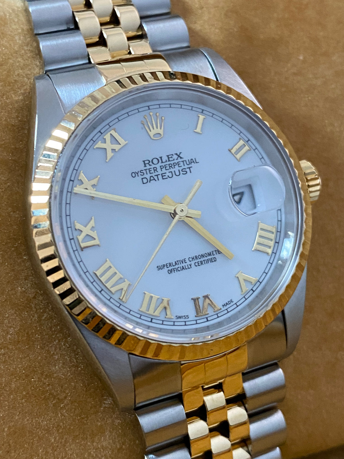 Rolex Steel and Yellow Gold Datejust 36 - P serial - Fluted Bezel - White Roman Dial - Jubilee Bracelet - 16233