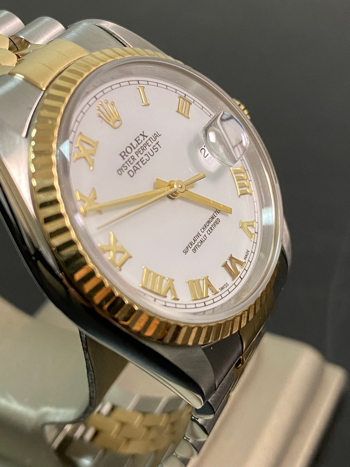 Rolex Steel and Yellow Gold Datejust 36 - P serial - Fluted Bezel - White Roman Dial - Jubilee Bracelet - 16233