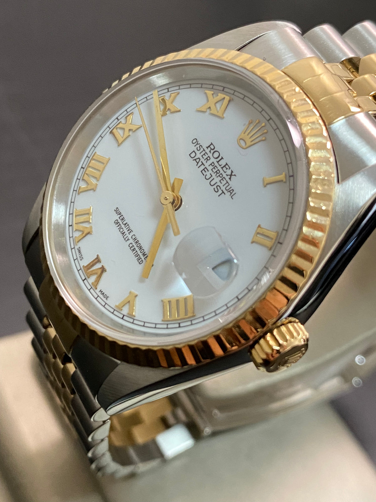 Rolex Steel and Yellow Gold Datejust 36 - P serial - Fluted Bezel - White Roman Dial - Jubilee Bracelet - 16233