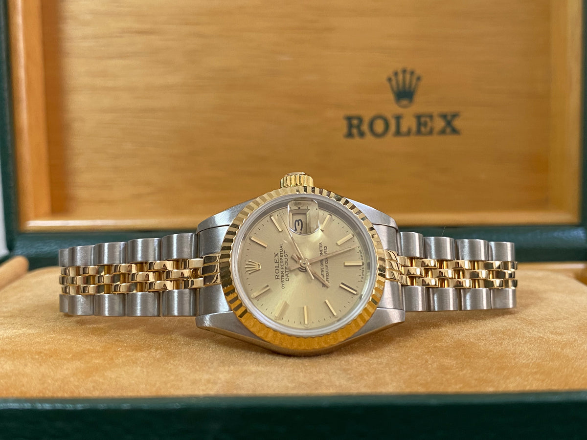 Rolex Steel and Yellow Gold Lady-Datejust - Fluted Bezel - Champagne Index Dial - Jubilee Bracelet - 69173