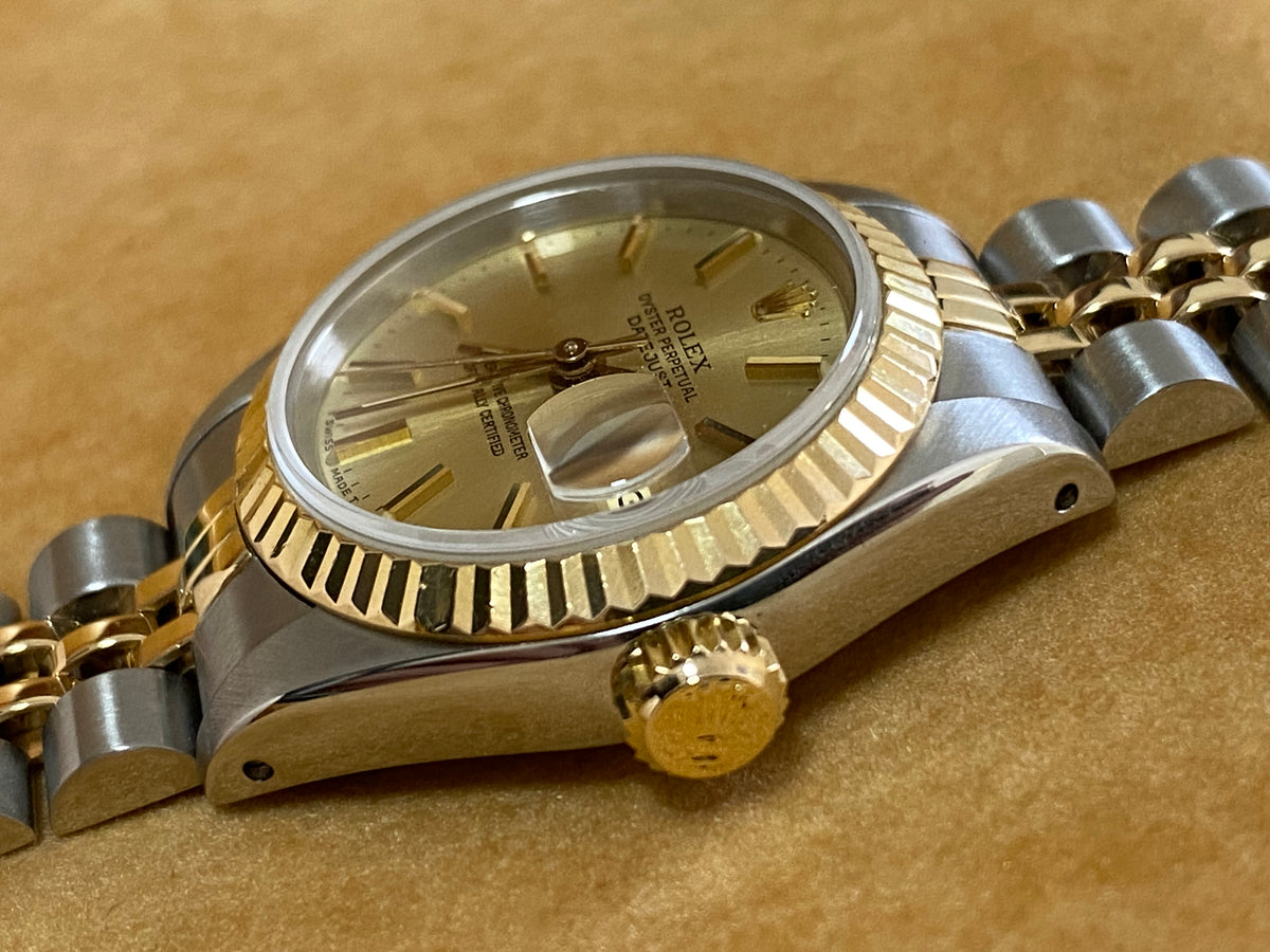 Rolex Steel and Yellow Gold Lady-Datejust - Fluted Bezel - Champagne Index Dial - Jubilee Bracelet - 69173