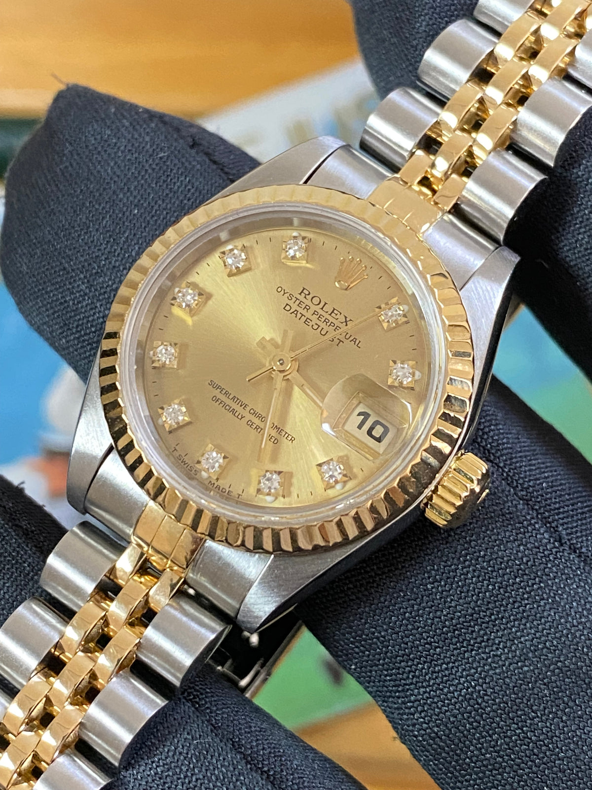 Rolex Steel and Yellow Gold Lady-Datejust - S serial Fluted Bezel - Factory Diamond Dial - Jubilee Bracelet - 69173